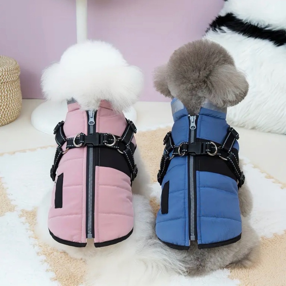 Blue and Black Pet Dog or Cat Puffer Jacket Vest with Night Reflectors - Picture 5 of 12